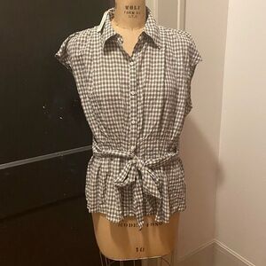 Max Studio Black and White Button Down Shirt with Tie Front